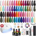 MEFA 32 Colors Gel Nail Polish Kit with U V Light, 54 Pcs Nude Pink Popular Gel Nail Polish Starters Set with Matte/Glossy Base Top Coat Essential Manicure Tools Nails Art Decorations Salon DIY Gifts