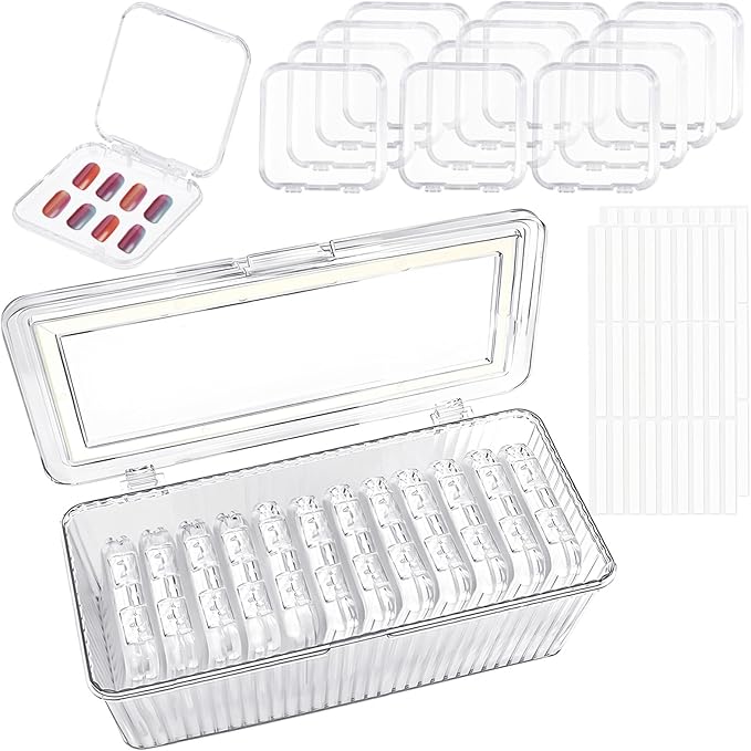 14 Pcs 2.9" Press On Nail Packaging Box, Press on Nail Storage Boxes with 60 Pcs Adhesive Double Sided Tape Artificial False Nail Box Organizer Fake Nail Case Display Clear Nail Packaging Boxes