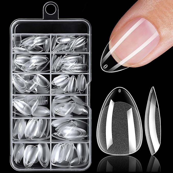 240pc Extra Short Gel Nail Tips Almond Fake Nails Clear Press ons Nail, XS Short Almond Nails Tips Acrylic Nails Extension Soft Gel Nails Tip Full Cover False Nail Clear Artficial Fingernails