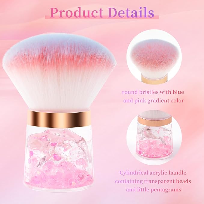 ANGNYA Nail Dust Brush, Round Nail Art Dust Powder Remover Brush with Acrylic Handle, Fluffy Dust Brush for Nails Soft Nail Duster Brush (Round)