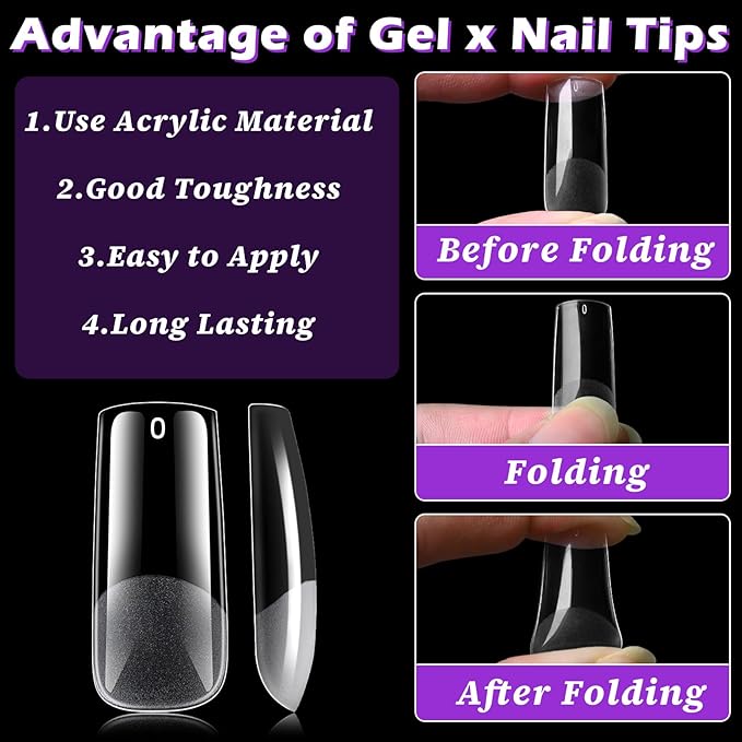 LoveOurHome 360pc Long Square Nail Tips Clear Fake Nails Square Gel Nail Tips Full Cover Acrylic Nails Clear Press on Nails Long False Nail 15 Sizes Fingernails for Gel Nail Extension