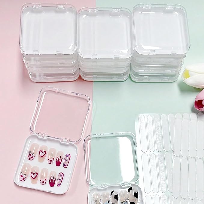 12PCS Press On Nail Storage Box,Empty Plastic Nail Tips Storage Display Box for False Fake Nails Press on Nails Organizer Case Small Business Supplies for Home Nail Salon Use (White)