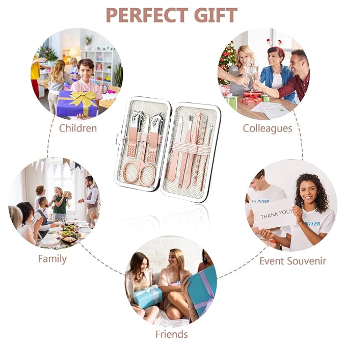 Hanaive 6 Set Manicure Set 48Pcs Nail Clippers Pedicure Kit 8 in 1 Stainless Steel Grooming Kit Professional Nail Care Tools with Luxurious Travel Case for Men Women Gift(Rose Gold)