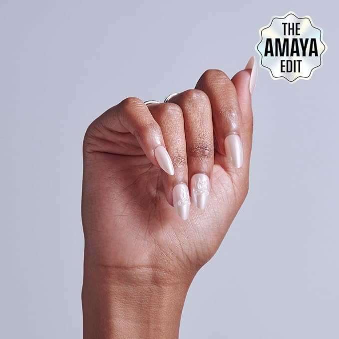 KISS GLAM, Press On Nails, Nail glue included, 'Ripple', Pink, Medium Size, Almond Shape, Includes 32 Nails, 2g Glue, 1 Manicure Stick, 1 Mini File