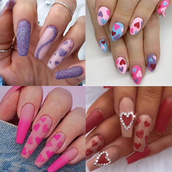 10 Sheets Heart Nail Stickers Decals Shiny Love Nail Decals Colorful Glitter Hearts Nail Art Supplies Self Adhesive Valentines Nail Art Stickers for Women Valentines Nail Design Decoration