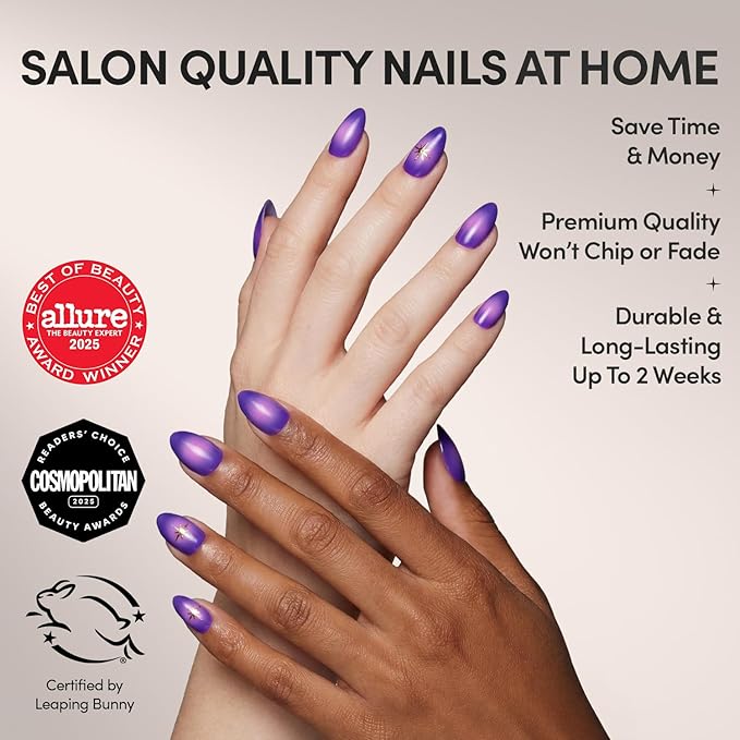 Glamnetic Press On Nails - Tarot | Glossy, Opaque, Short Almond Purple Nails, Salon Quality | 15 Sizes - 30 Nail Kit with Glue
