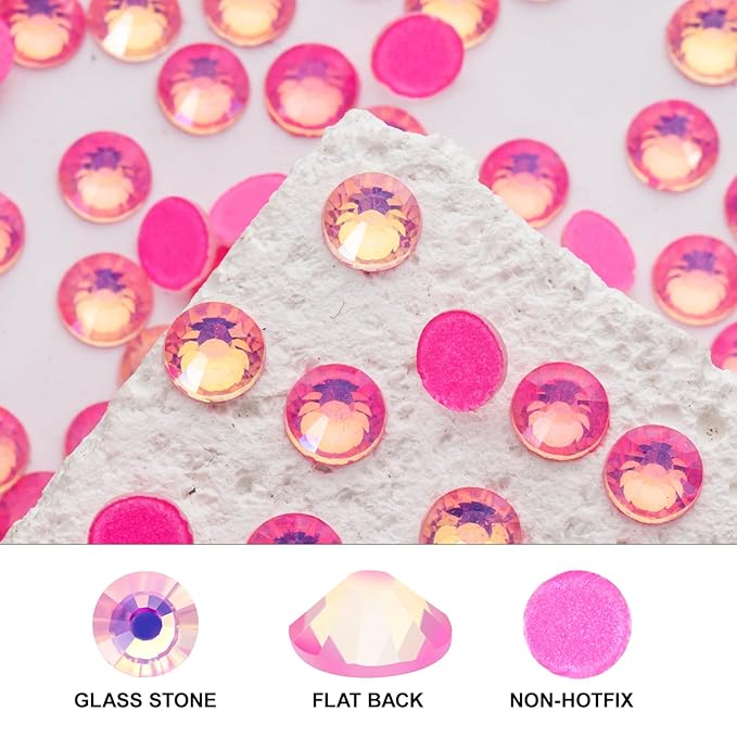 Novani 3000 Pieces Flatback Rhinestones Glass Round Gems F-Pink Crystals for Nail Art DIY Crafts Clothes Shoes,SS8,2.3-2.5mm