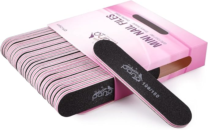 25pcs - PANA Mini Double-Sided Emery Nail File for Manicure, Pedicure, Natural, and Acrylic Nails - Black (Grit 100/180)