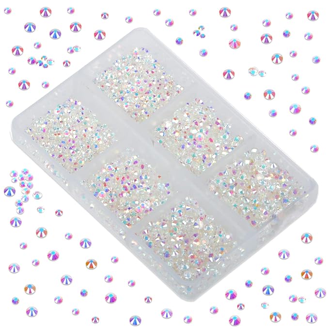 LPBeads 6000 Pieces Paradise Shine Non Hotfix Rhinestones 6 Sizes Round Crystal Glass Flat Back Rhinestones with Tweezers and Picking Pen for Nail Art Crafts Bags DIY