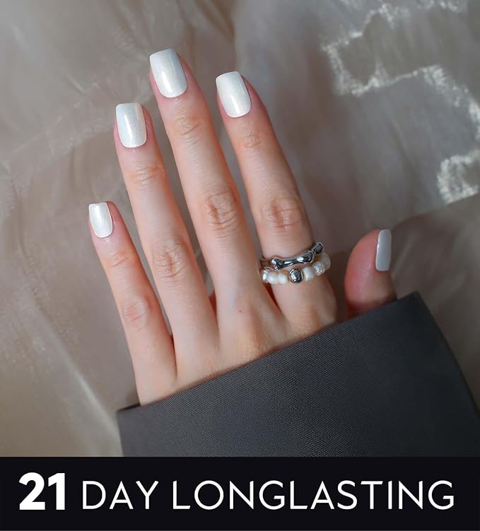 Semi Cured Gel Nail Strips - UV Light Gel Nail Stickers - 20 Long Lasting Salon Quality Wraps (White Tulle)