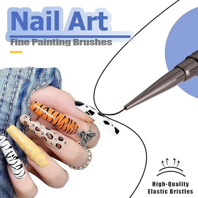 Mesee 5 Pieces Nail Art Liner Brush Set, Nail Art Pens 6/9/12/15/18mm Fine Painting Nail Art Brushes Detail Nail Brushes Facial Painting Pen Brush Nail Dotting Drawing Tool for Tiny Details Long Lines