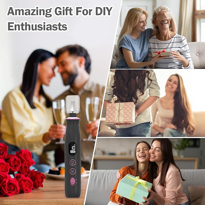 Electric Nail File, 10 Speeds Cordless Nail Drill with LED Light, Portable Manicure Pedicure Kit for Acrylic Gel Nails Thick Toenails Nail Grind, Hand Natural Nails Care - 10 Bits & 120 Sanding Bands