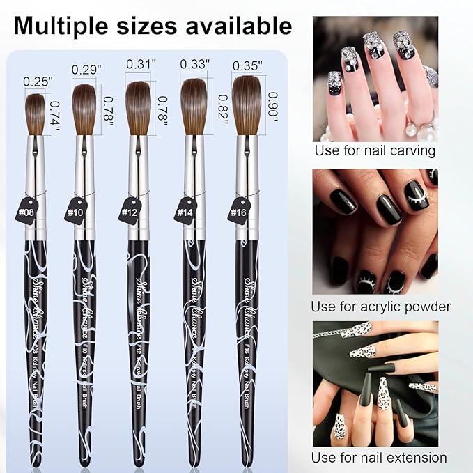 2Pcs Acrylic Nail Art Brushes Size 8 10, 100% Pure Kolinsky Hair Oval Nail Brush for Acrylic Application, Professional Nail Extension Manicure Tool Striping Nail Drawing Pen for Home