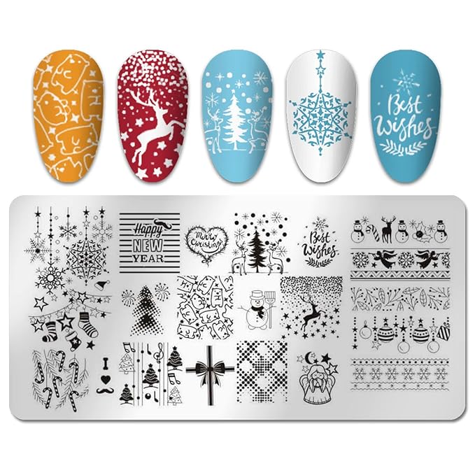 SILPECWEE 6pcs Christmas Nail Stamping Plate Nail Stamp Snowflake Elk Winter Nail Stencils Nail Art Stamping Kit Holiday Manicure Template