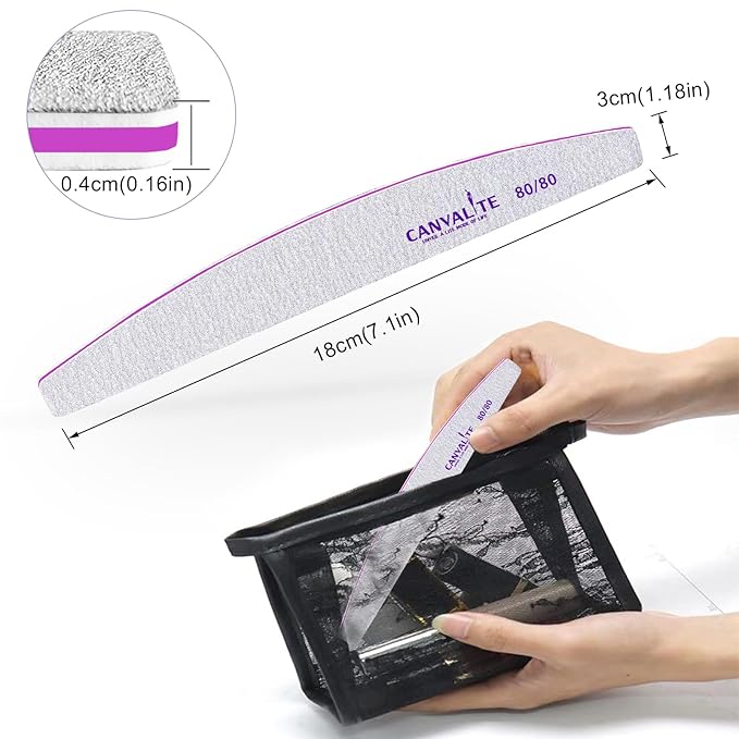 Canvalite 10pcs 80/80 Grit Nail Files for Acrylic Nails Emery Board Nail Styling Tools for Home and Salon Use