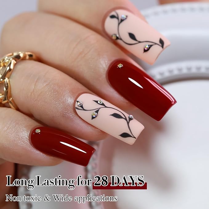Double Rhythm Gel Polish 15ML Jelly Sheer Pastel Light Milky Color Pearl White Bottle 1 PC 0.5 OZ Full Size Nail Art Salon at Home (Dark Red-D1378)