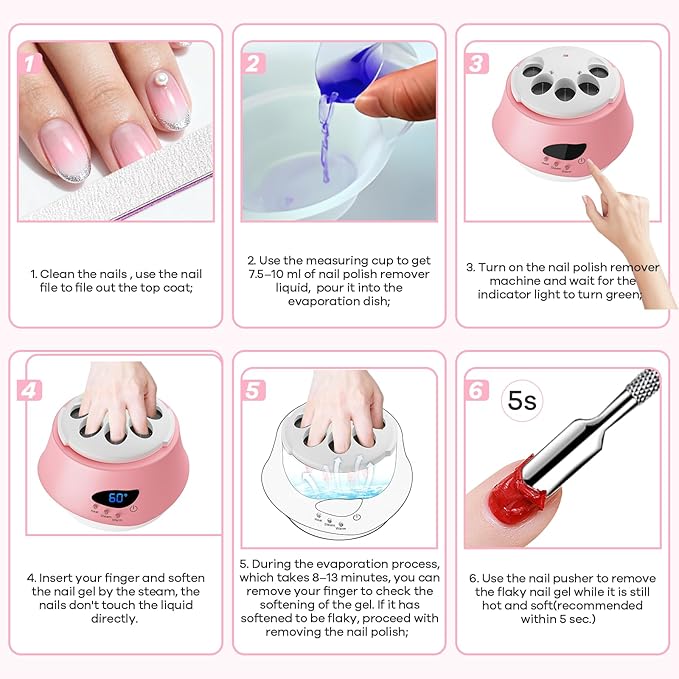 50W Nail Steamer Remover, Professional Bask La Steam Pro Gel Remover, Acetone-proof Gel Nail Polish Remover Machine for Salon and Home