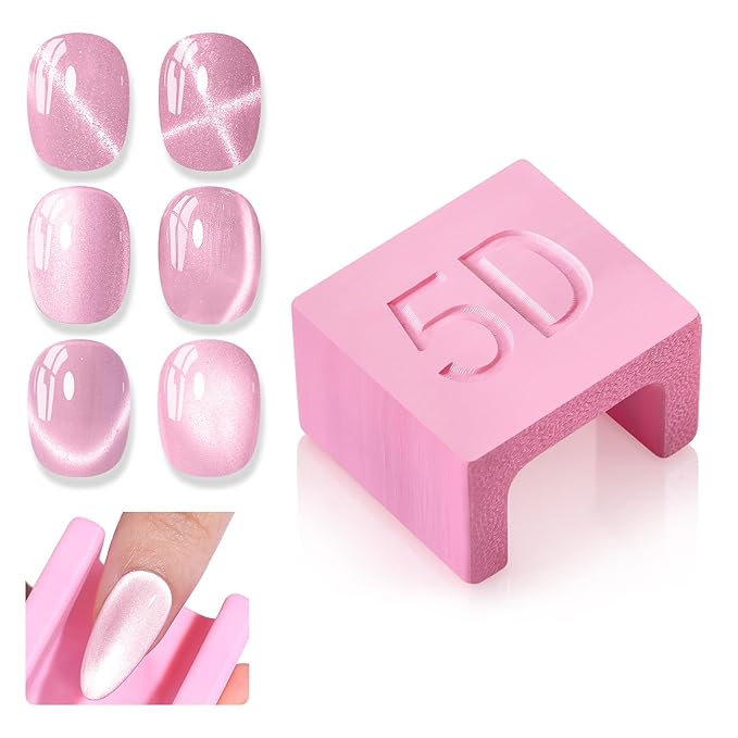 SAVILAND One-Step 5D Cateye Magnet for Nails: Ultra-Strong Magnatic Cat Eye Magnet Beginner-Friendly Nail Magnet Multifunctional Magnetic Wand with Magnetic Bead for Cat Eye Gel Nail Polish DIY Pink