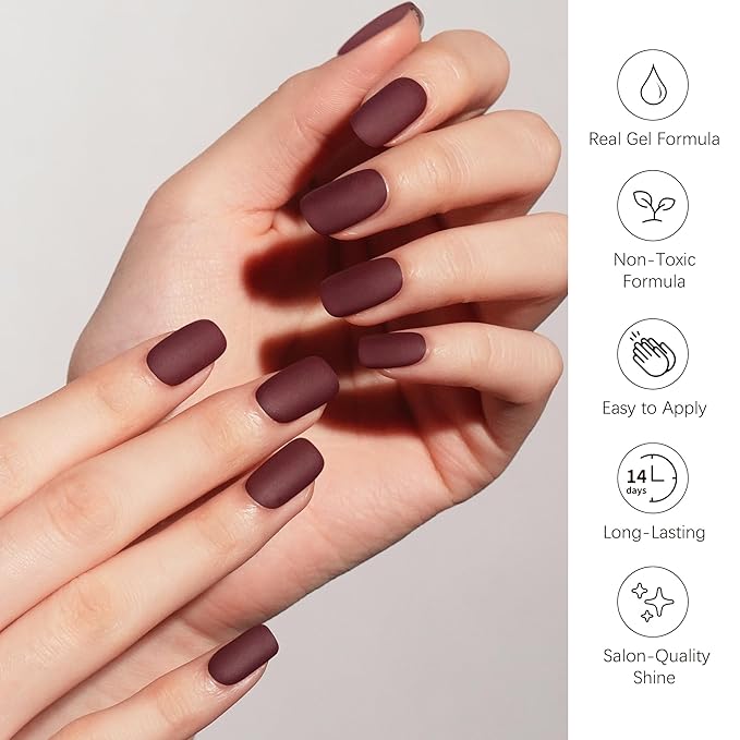 DANNI & TONI Semi Cured Gel Nail Strips Matte Red (Velvet Rouge) Solid Color Gel Nail Stickers Glaze 28 Stickers