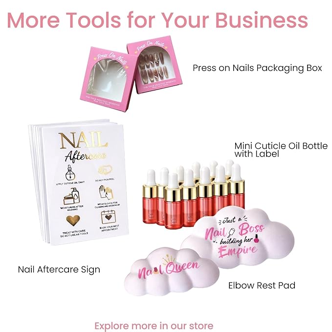 Press On Nails Sizing Kit Cards for Nail Business — 30 Pack Blank Size Chart Postcards, 5x7 Pink & Gold Foil, with Clear Bags, Press On Nail Business Supplies for Nail Tech
