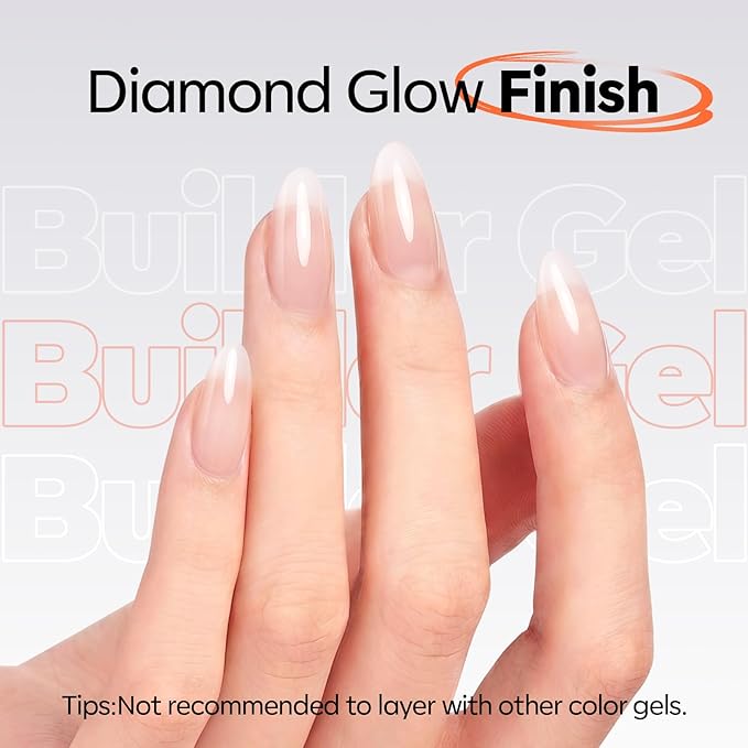modelones Builder Nail Gel, Clear Builder for Nails No Top Coat Needed, C-Curve Sculpting, Glossy Jelly Finish Crystal Clear, No-Wipe, 9-in-One LED Lamp Cured Color Gel Polish for Quick Diy Salon