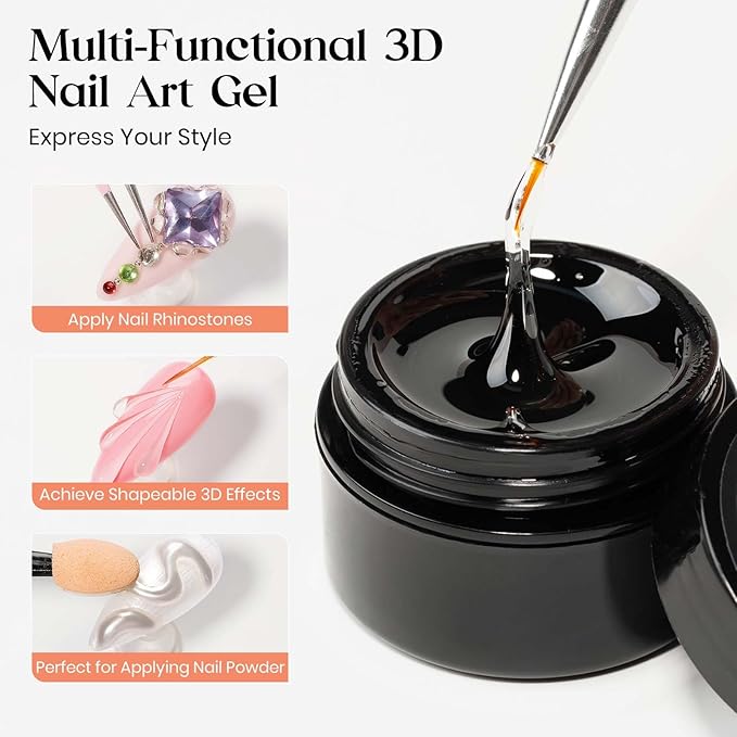 MIZHSE 3D Painting Gel and Rhinestone Glue for Nails, Clear 3D Nail Gel 3D Sculpting Gels U V LED Nail Charm Glue Salon Art Home DIY