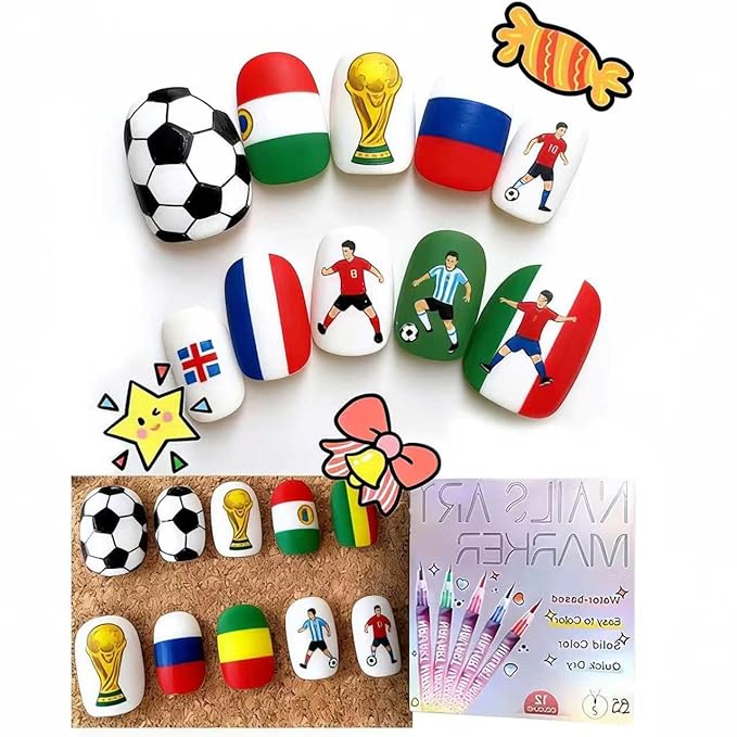 12 Colors Nail Art Pens Set, Nail Art Markers Polish Pen for 3D Nail Art, Drawing Painting Liner Brush for DIY Soccer Football Design, Manicure Tools for Nail Beauty Adornment (1 Set)
