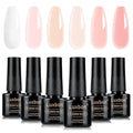Luxbon 5 IN 1 Rubber Base Color Gel Nail Polish Set, 6 Colors Apex Building Self-leveling Nude Gel Polish Pink Peach Nail Polish Neutral Sheer for Nails UV LED Soak Off Gifts for Women Kit 008