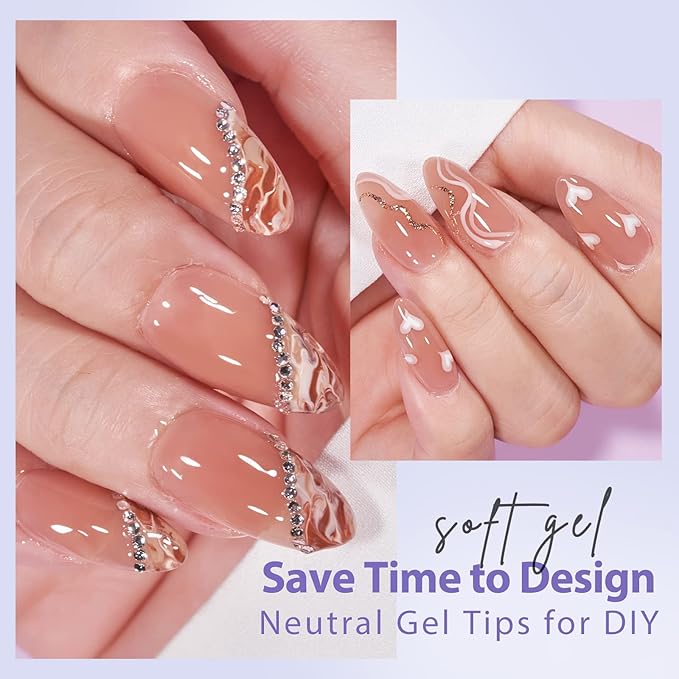 BTArtbox Press On Nails Medium - Soft Gel Nail Tips Almond XCOATTIPS Natural with Base Color, Stronger Adhesion, Pre-shaped Ultra Fit Fake Nails for Short Nail Extensions
