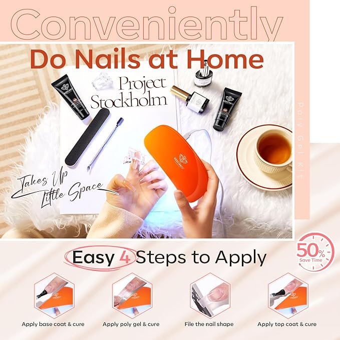 Modelones Poly Gel Nail Kit with Lamp - 20 Color Complete Extension Starter Kit - Nude Pink Glitter Red with Nail Art Tools and Gifts for Women