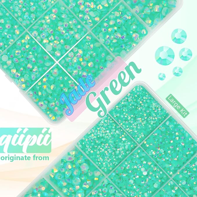 Aquamarine Green AB Resin Rhinestones w B7000 Jewelry Glue for Bedazzling Crafting 2mm-6mm Flatback Jelly Stones Diamonds Bedazzler Kit for Nails Face Eyes Makeup Tumblers Bottles Crafts Shoes