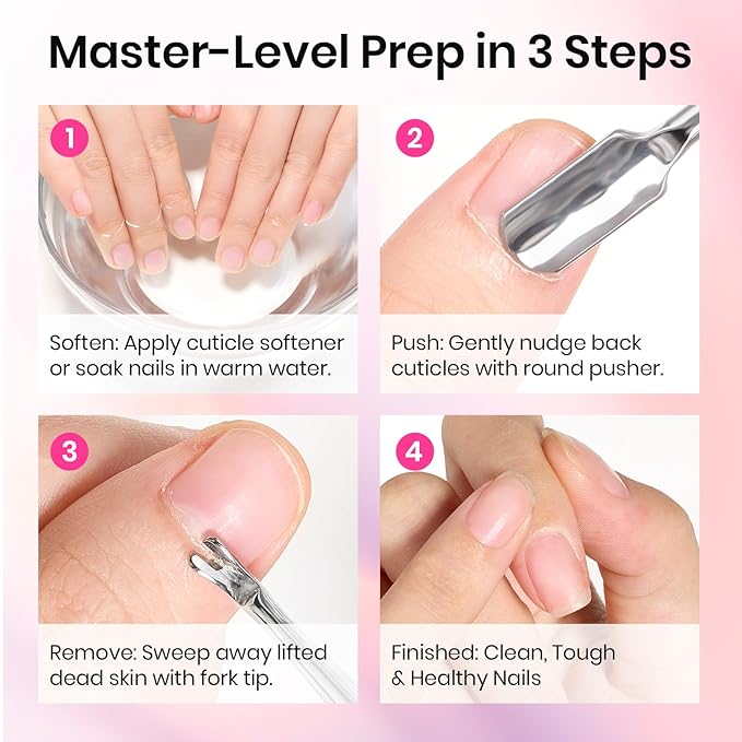 Beetles Cuticle Pusher Dual Ended Cuticle Remover with Round End Push Back Cuticles Fork End Remove Lifted Cuticles Nail Prep Tool Stainless Steel Pink Two in One Dead Skin Nail Scraper