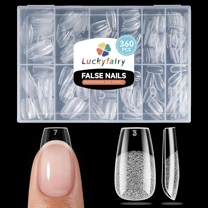 Short Coffin Nails Tips: Soft Gel Pre-Shaped Acrylic Nail Tips Coffin 360pcs Fake Nails Half Matte Full Cover Clear Press on False Acrylic Nails for Nail Extension Home DIY 12 Sizes