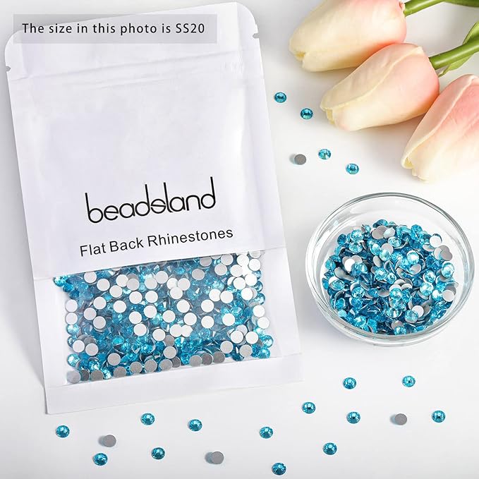 Beadsland 2880pcs Flat Back Crystal Rhinestones Round Gems for Nail Art and Craft Glue Fix,Aquamarine,SS20,4.6-4.8mm