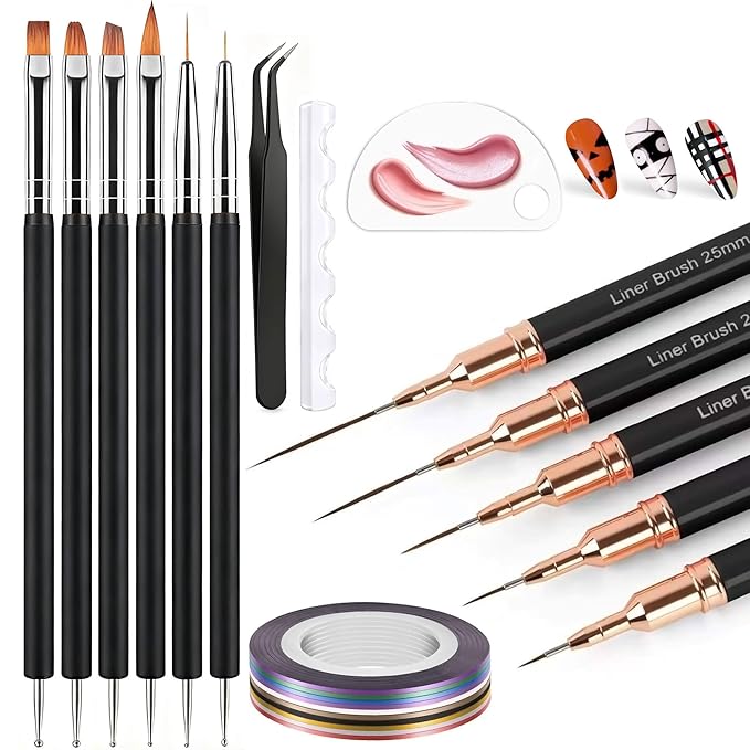 Artdone Nail Striping Tape Lines Kit With Nail Art Pens Dotting Tools And Liner Brushes For Gel Polish Small Detail Drawing Design Paint