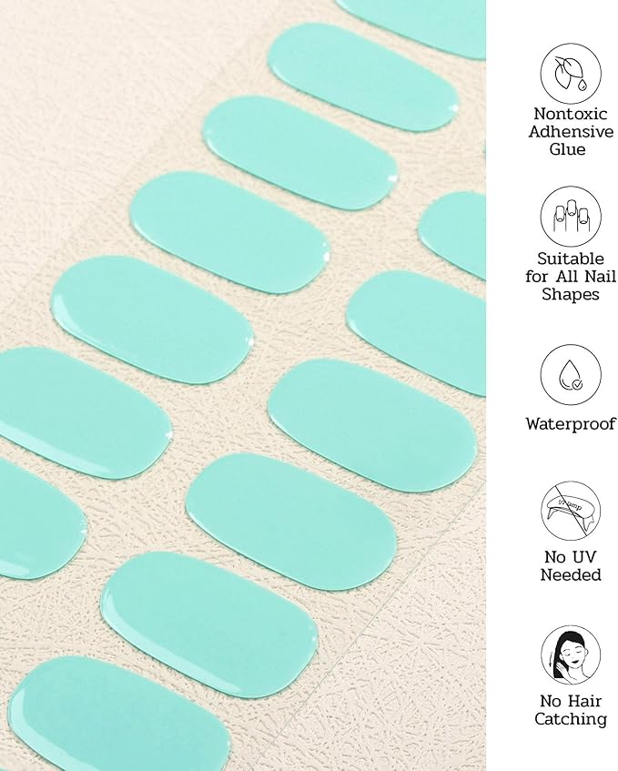 Nail Polish Strips (No UV Lamp Needed) - 22 Pcs Salon Quality Gel Nail Stickers - Long Lasting Wraps (Mint Smoothie Green)