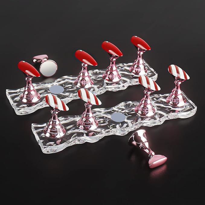 JUSTOTRY 2 Sets Nail Holder Stand for Press on Display, Magnetic Fake Wave Shape Holder and Painting Practices, Beginner Acrylic Salon Equipment and Decor