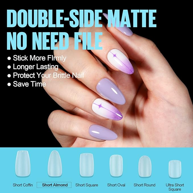 TOMICCA Almond Nail Tips - 450Pcs Acrylic Gel Nails Double-sided Matte Pre-Shaped Fake Nails, 15 Sizes Soft Full Cover Clear Gelly Press on Flase Nail Tips for Nail Extensions