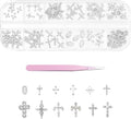 3D Cross Nail Charms for Nail Art, 60 Pcs Metal Crystal Cross Nail Decorations, Alloy Nail Studs and Rhinestones for Women Girl DIY Jewelry Crafts Supplies (Silver C)