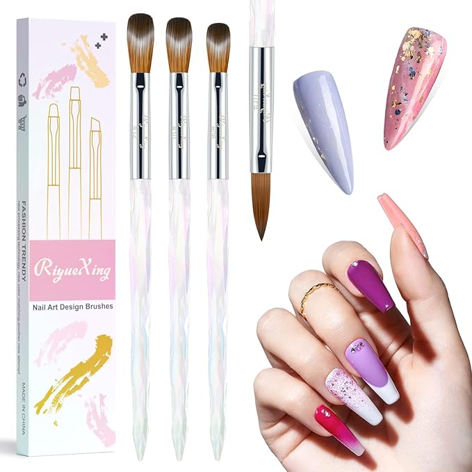 3PCS Acrylic Nail Brush Set, Size 8/10/12 Professional Nail Brushes for Application Acrylic Powder Brush for Nail Art DIY Home Salon Nail Manicure Tool