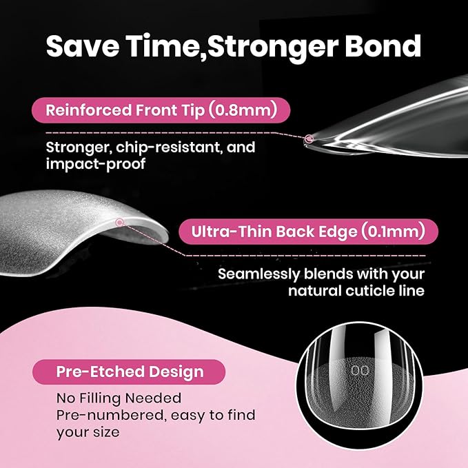 Beetles Gel Nail Tips Flat-X - Almond Square Medium, 320pcs 16 Sizes, Pre-Etched Half Matte Full Cover Soft Acrylic Press on Easy DIY False Nail Extension Salon for Flat & Natural Nail Beds