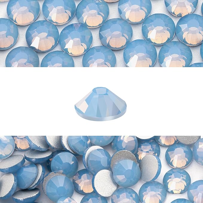 Novani 576 Pieces Flatback Rhinestones Glass Round Gems Blue Opal Crystals for Nail Art DIY Crafts Clothes Shoes,SS30,6.4-6.6mm