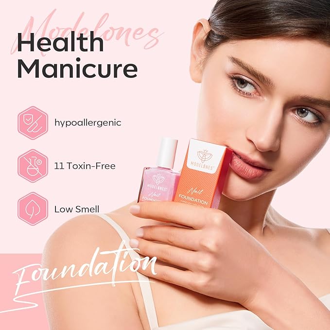 modelones Nail Strengthener, Sparkle Pink Nail Polish Nail Repair for Damaged Nails Hardener Air Dry Nail Growth Polish Natural Nail Concealer Foundation Gifts for Women 15ml