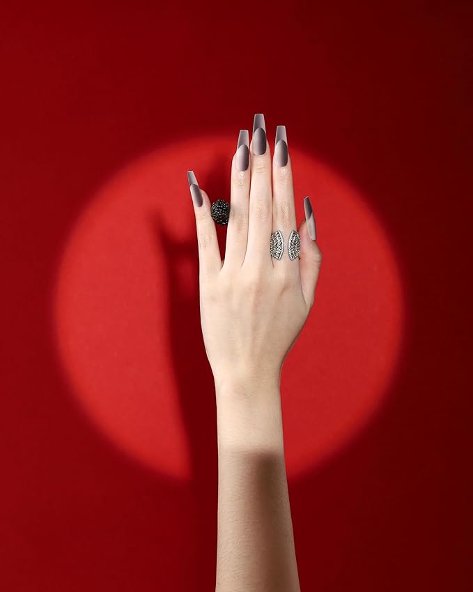 Max’s Press-On Nails 2Tone Collection | 32-Piece Nail Kit including both Glue & Adhesive (Textured Matte Black)