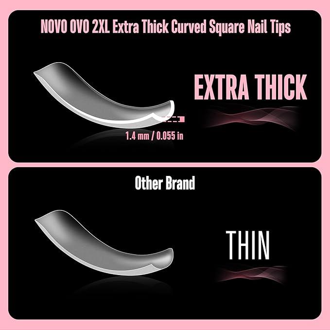 NOVO OVO Halloween XXL Curved Nail Tips Press on Full Cover, Tapered Square Gel x Extra Thick Long XL Acrylic Fake Nails Extension kit, Clear Pre-etched Soft French False Nail 12 Sizes 300pcs