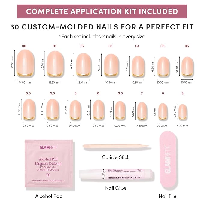 Glamnetic Press On Nails - Goal Digger Fake Nails | Glossy, Semi-Transparent, Short Round Nails, Salon Quality | 12 Sizes - 30 Nail Kit with Glue