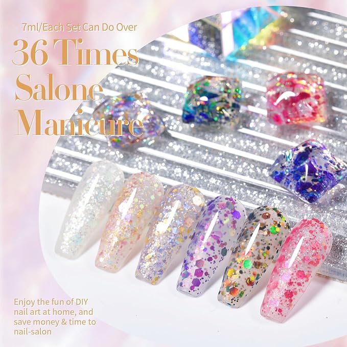 Born Pretty Glitter Sequins Gel Nail Polish Sparkly Shiny Pink Yellow Blue Green 6pcs 7ml Set Soak Off U V Nail Gel Nail Art Manicure Varnish Kit
