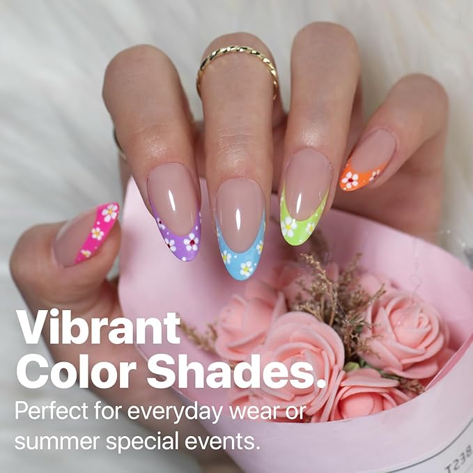 SXC Cosmetics X-Pro Tips French Tip Press On Nails - Bright Pastel Glow in the Dark Series (GLOW115KIT-M Almond)