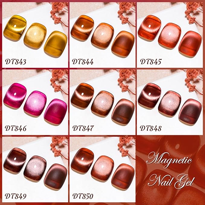 MEET ACROSS Amber Magnetic Gel Polish, Jelly Crystal Cat Eye Gel Nail Polish, Translucent Wine Red Brown Soak Off UV LED Gel Nail Salon Home Manicure Gel Polish