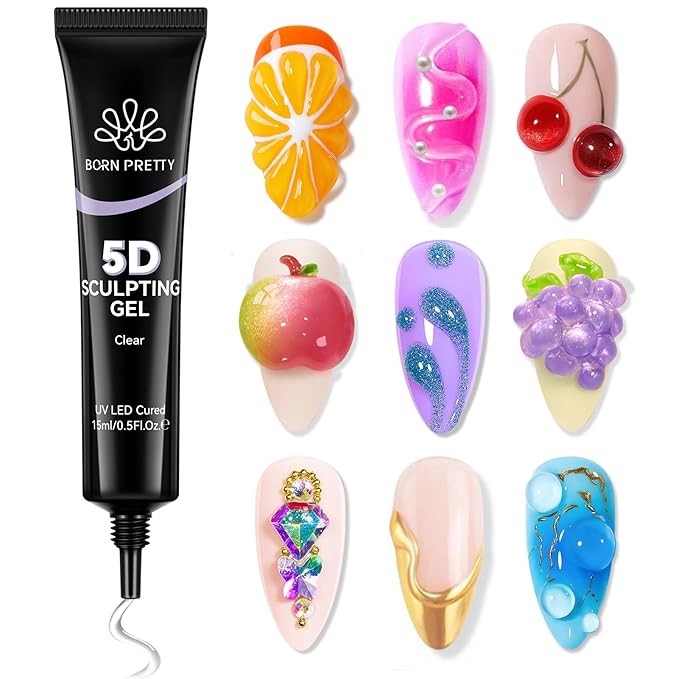 BORN PRETTY 5D Gel Nail Art,15ML Sculpting Gel Glue for Molding,Drawing,Sculpture,Gems and Decoration Nail Art Rhinestone Glue U V Light Cured No Wipe Nail Polish Salon & DIY Use for Women